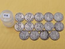 Fourteen Walking Liberty Silver Half Dollars