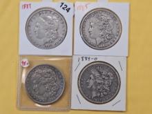 Four Circulated Morgan Silver Dollars
