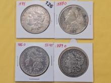 Four Circulated Morgan Silver Dollars