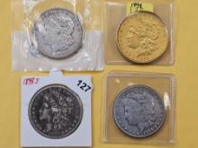 Four Circulated Morgan Silver Dollars