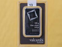 SILVER! VALCAMBI Suisse 100 GRAM .999 Fine Silver Bar