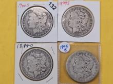 Four Circulated Morgan Silver Dollars