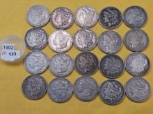** FULL 1902 ROLL ** Twenty Morgan Silver Dollars