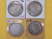 Four Circulated Morgan Silver Dollars
