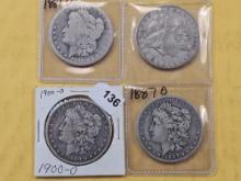 Four Circulated Morgan Silver Dollars