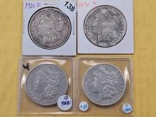 Four Circulated Morgan Silver Dollars
