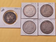 Five Morgan Silver Dollars