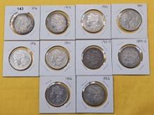 Ten Morgan Silver Dollars