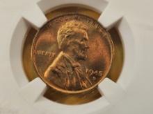 GEM! NGC 1945-S Wheat Cent in Mint State 66 Red