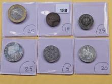 Six Mixed World Coins