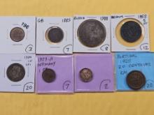 Eight Mixed World Coins