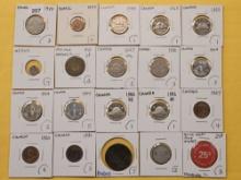 Twenty Mixed World Coins and tokens