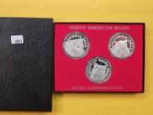 GEM Proof North American Bears Silver Commemorative three Coin Set