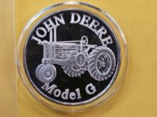 JOHN DEERE SILVER! One Ounce GEM Proof .999 Fine Silver Art round