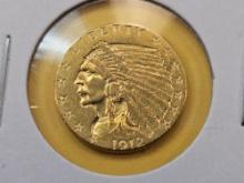 GOLD! Brilliant About Uncirculated Plus 1912 Gold Indian 2.5 Dollars