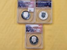 PERFECT! Two Silver ANACS Proof 70 Deep Cameo Kennedy Half Dollars and One Clad