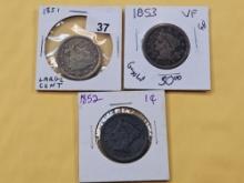 Three Circulated Braided Hair Large Cents