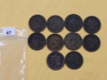 Ten Circulated Large Cents