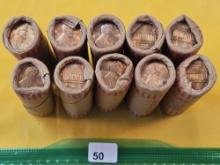 Ten Bank Wrapped rolls of Brilliant Uncirculated Lincoln Cents