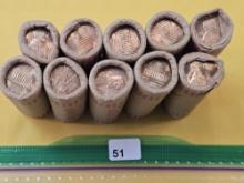 Ten Bank Wrapped rolls of Brilliant Uncirculated Lincoln Cents