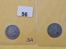 Two Circulated 3 Cent Nickels
