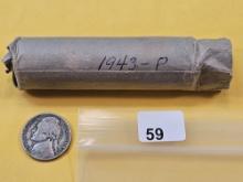 One Roll of Circulated 1943-P Silver Wartime Jefferson Nickels