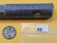 One Roll of Circulated 1942-S Silver Wartime Jefferson Nickels