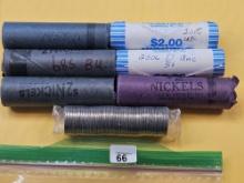 Seven Brilliant Uncirculated Bank -Wrapped Rolls of Jefferson Nickels