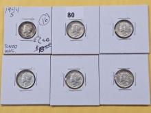 Six Brilliant Uncirculated Mercury Silver Dimes