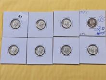 Eight Brilliant Uncirculated Mercury Silver Dimes