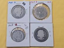 Four Circulated US Silver Half Dollars