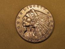 GOLD! Brilliant About Uncirculated 1909 Gold Indian $2.5 Dollars