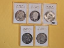 Five mixed Choice Eisenhower Dollars