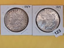 Two Brilliant About Uncirculated Plus Morgan Silver Dollars