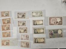 Sixteen nice mixed pieces of currency from Spain