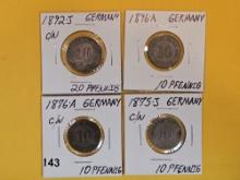Four better date German 10 and 20 pfennigs