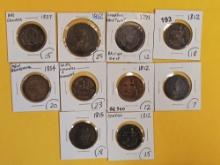 Ten mixed older World coins