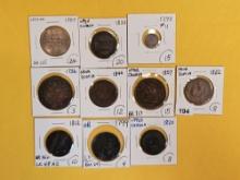 Ten mixed older World coins