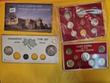 Seven mixed World coin sets