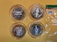 Four Ten Dollar .999 fine Silver Center Casino Gaming Tokens