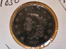 1830 Coronet Head Large cent in Very fine
