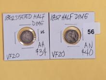 1862 and 1857 Seated Liberty Half Dimes
