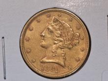 GOLD! 1895 Liberty Head Gold Five Dollars in About Uncirculated