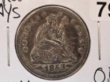 1853 Arrows and Rays Seated Liberty Quarter