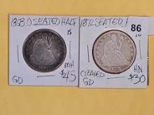 1858-O and 1872 Seated Liberty Half Dollars