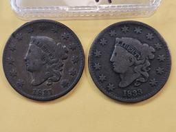 1831 and 1833 Coronet Head Large Cents