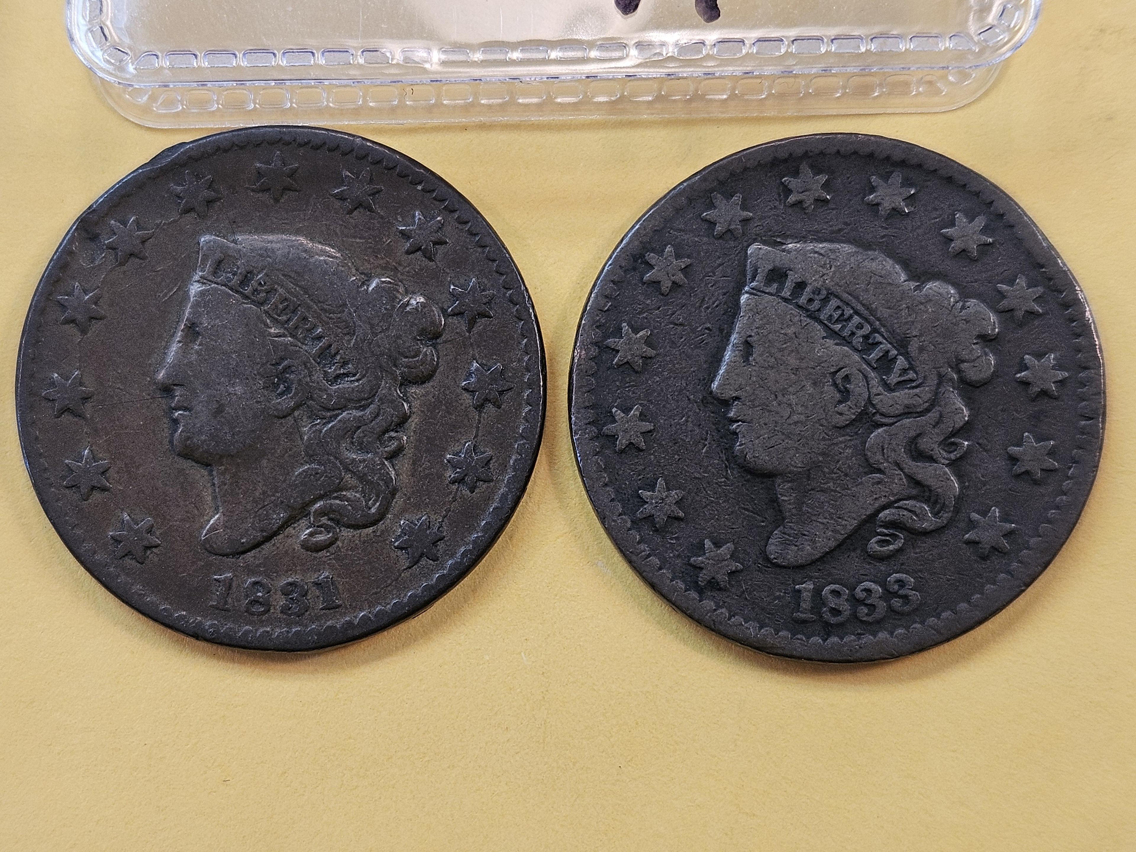 1831 and 1833 Coronet Head Large Cents