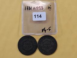 1831 and 1833 Coronet Head Large Cents