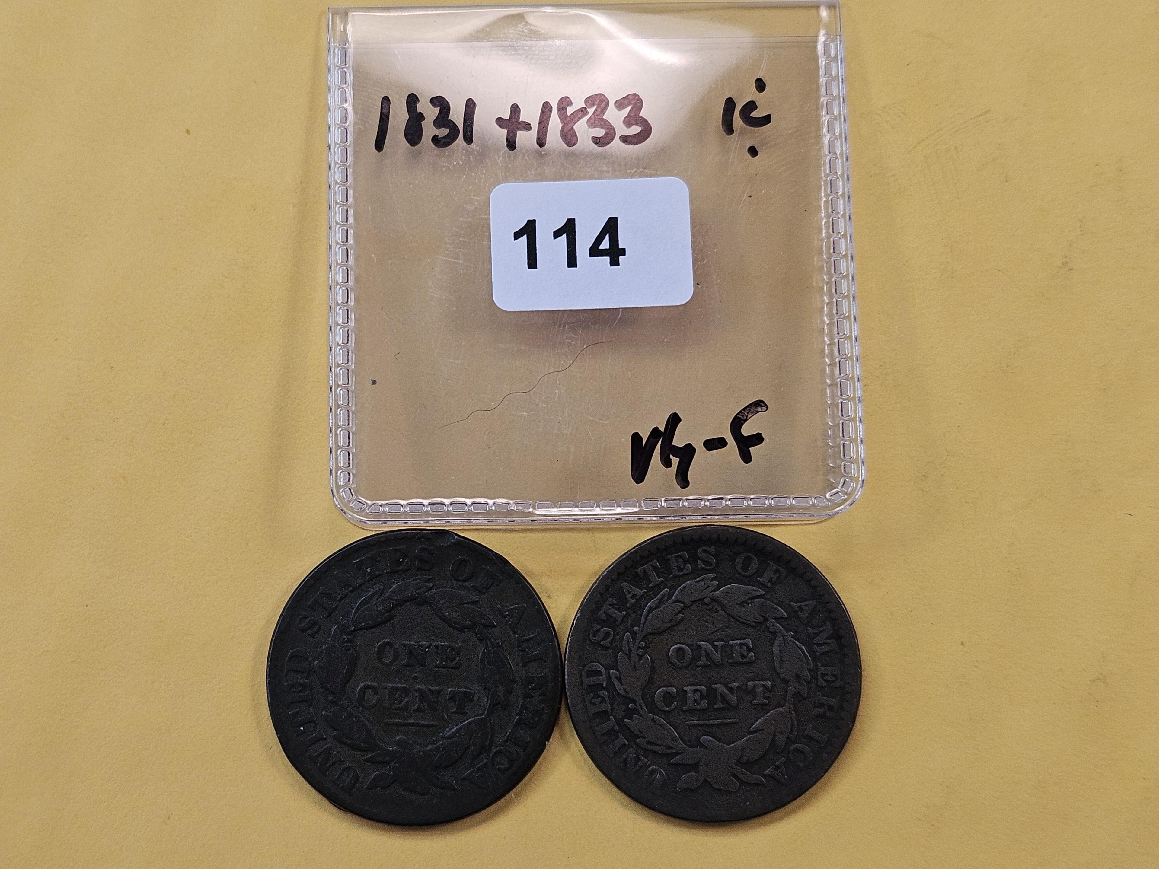 1831 and 1833 Coronet Head Large Cents