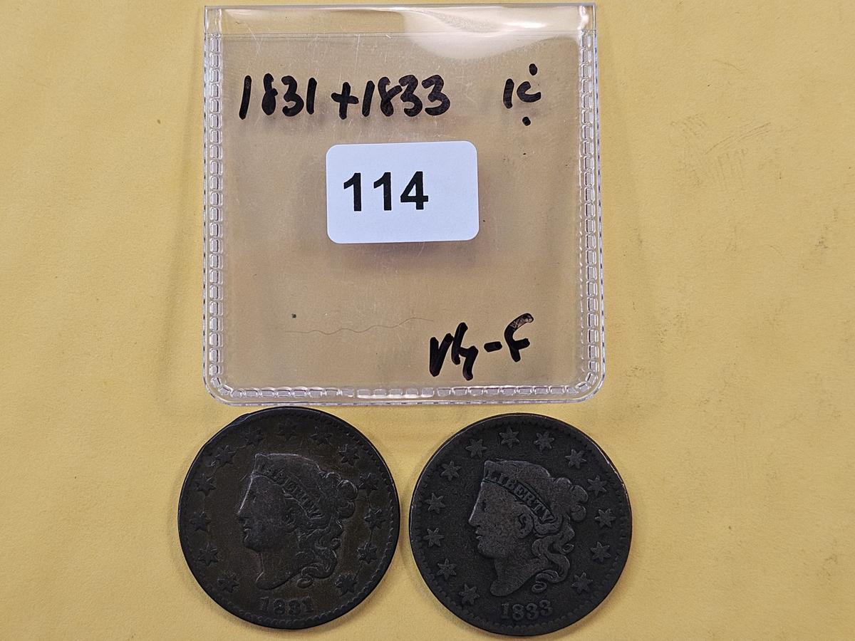 1831 and 1833 Coronet Head Large Cents
